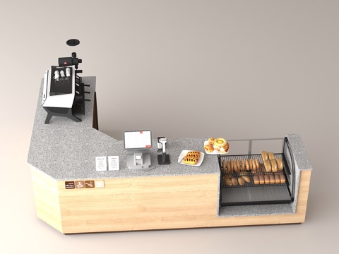 咖啡店吧台 商用收银台 烘焙店柜台 奶茶店操作台 餐饮收银台su模型
