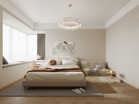  奶油风卧室衣帽间3d模型 