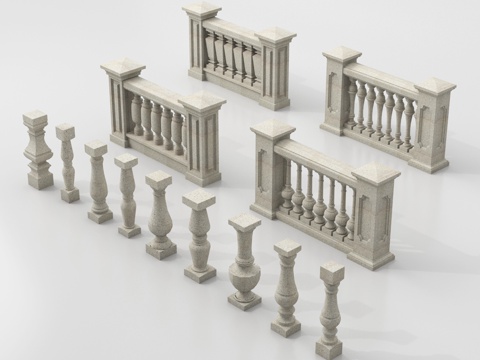  欧式围栏 护栏 阳台护栏 石材栏杆 宝瓶栏杆柱子3d模型 