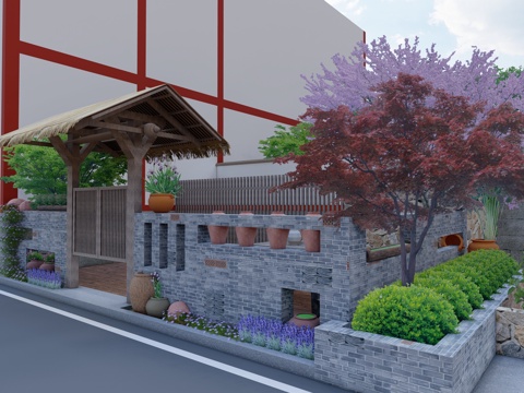 农家乐院子门头su模型su模型