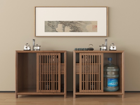  新中式茶柜 茶水柜 茶壶 茶具3d模型 