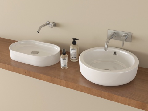  现代陶瓷台盆 台上盆 洗手洗脸盆su模型 