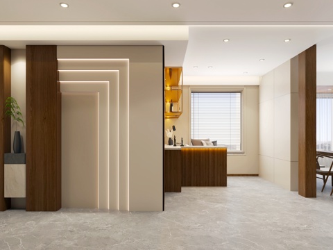  茶室水吧过道3d模型 