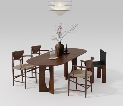  复古餐桌椅组合3d模型 