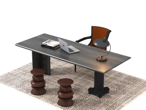  法式复古书桌椅组合3d模型 