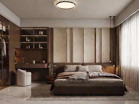  现代轻奢主卧 意式轻奢卧室 现代轻奢 化妆桌 衣帽间3d模型 