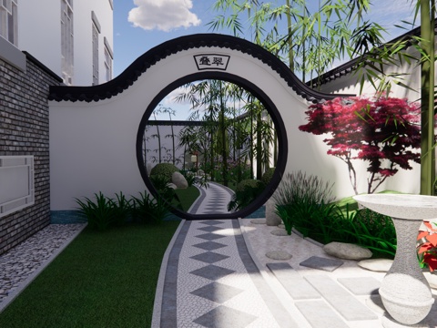  阳光房 微景观 庭院 水景 水池su模型 