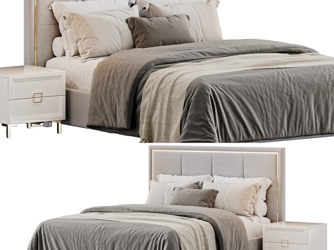  现代轻奢布艺双人床3d模型 