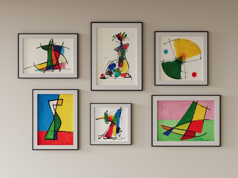  现代抽象装饰画组合3d模型 