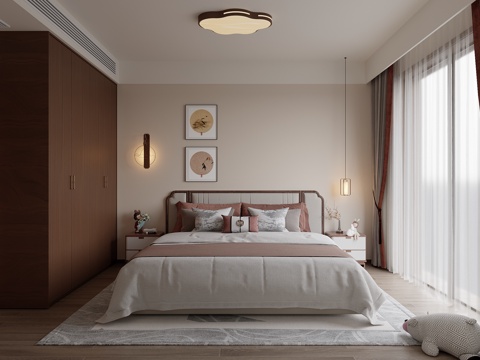 中式卧室女孩房su模型