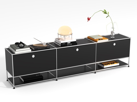  现代黑色烤漆沙发边柜3d模型 