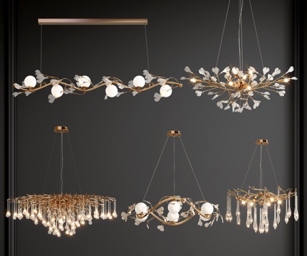  现代枝形吊灯组合 水晶吊灯 玻璃吊灯 金属吊灯 餐厅吊灯3d模型 