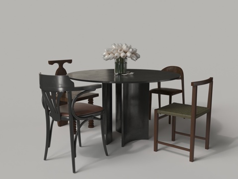  现代实木餐桌椅组合3d模型 