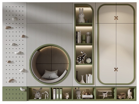  现代奶油风儿童衣柜3d模型 