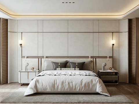  现代轻奢主卧 轻奢卧室 轻奢卧室背景墙 卧室背景墙3d模型 