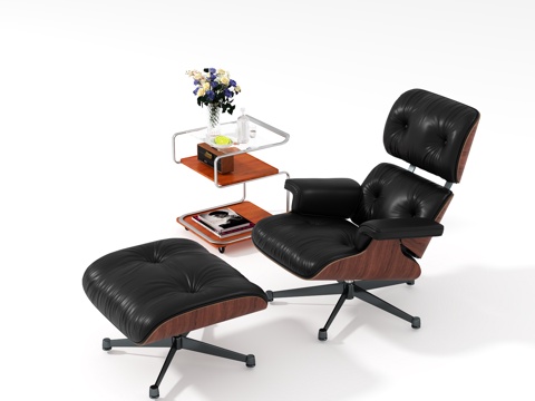  复古皮革休闲椅及边几3d模型 