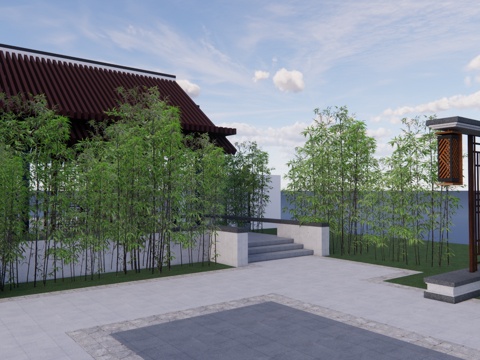  屋顶花园 草坪灯 水景 门 室内景观 庭院su模型 