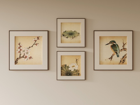  新中式组合挂画3d模型 