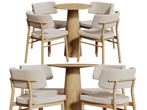  现代奶油风桌椅组合 餐桌组合 洽谈桌椅 圆桌 休闲桌椅3d模型 