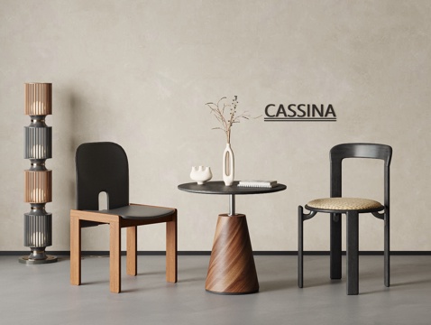  侘寂中古风休闲桌椅 餐椅组合 餐桌椅 小圆桌 落地灯  单椅su模型 