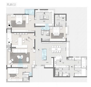  300㎡大平层 平面方案 彩平图cad施工图 