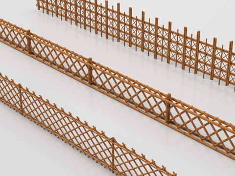 中式栅栏 竹篱笆 围栏护栏 篱笆隔断 木栏杆 扶手su模型