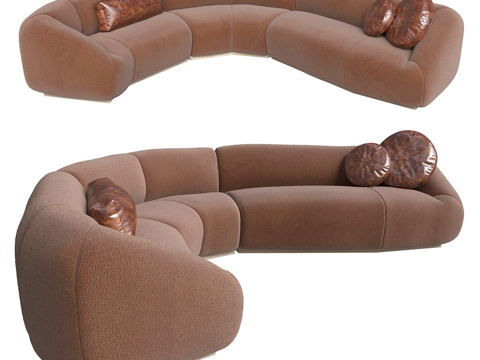  现代意式弧形布艺休闲沙发3d模型 