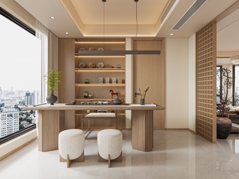  宋氏美学原木风书房3d模型 