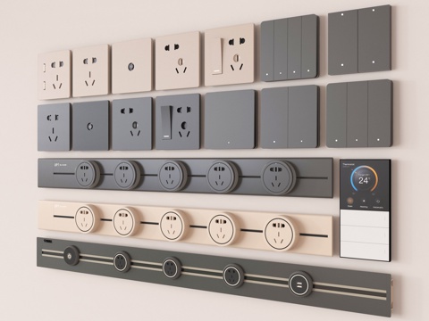  现代开关插座组合 轨道插座 控制面板3d模型 