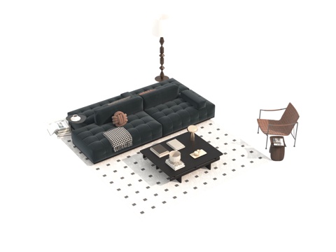  中古风沙发茶几组合3d模型 