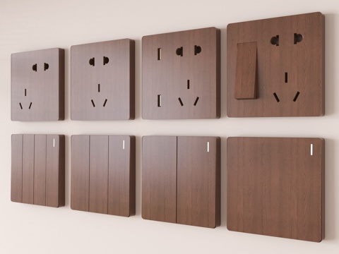  现代原木复古开关插座组合3d模型 