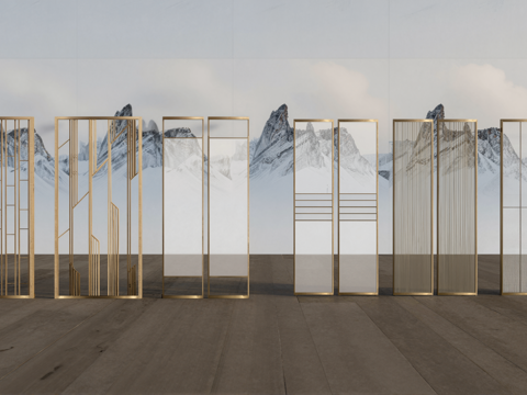  常用新中式屏风su模型 