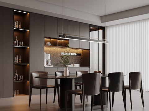  意式餐厅 餐桌椅 餐柜su模型 