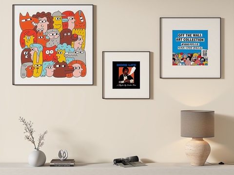  现代，简约，抽象，多巴胺，几何，客厅，组合，装饰画3d模型 