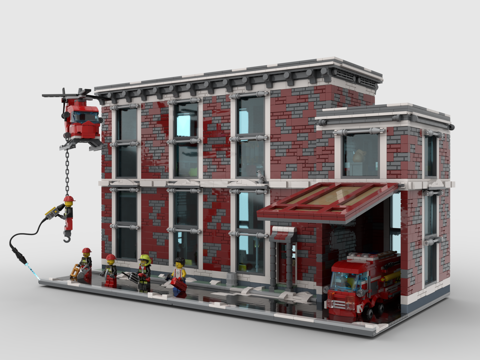  乐高 LEGO 玩具 积木 消防站 建筑 消防车 消防员3d模型 
