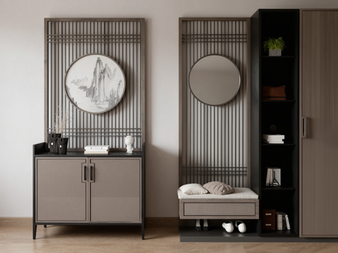 新中式端景柜su模型