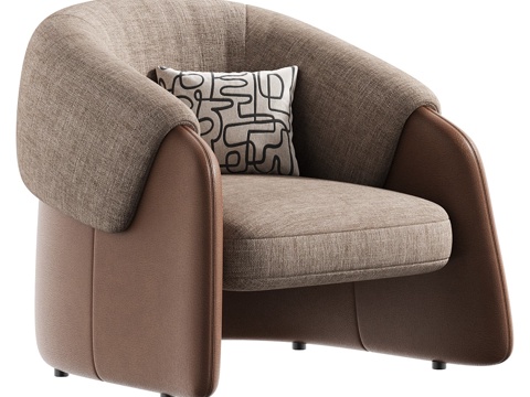  现代意式布艺皮革扶手椅3d模型 