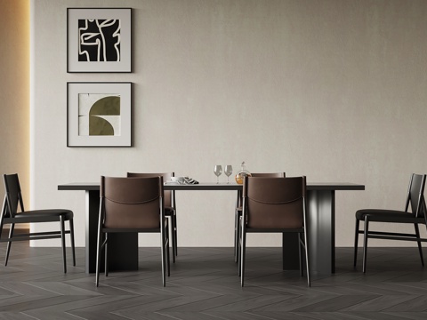 现代意式餐桌椅su模型