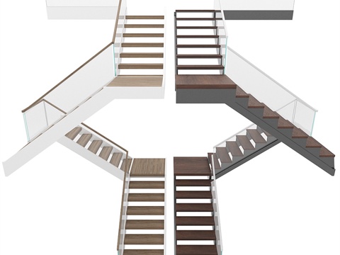  现代玻璃扶手楼梯3d模型 