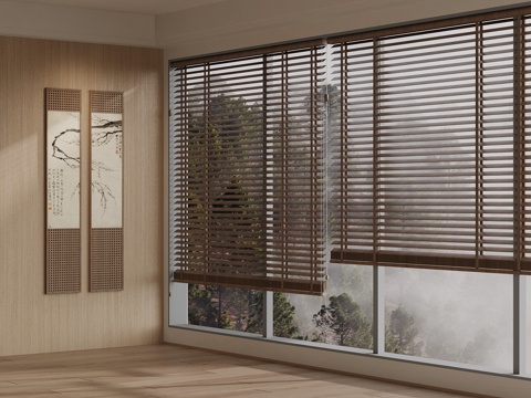  新中式窗帘 拉帘3d模型 