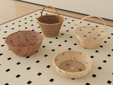 现代菜篮子 菜筐 收纳筐 藤编筐su模型