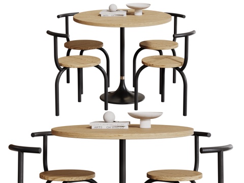  现代原木桌椅组合 咖啡桌椅 洽谈桌椅 圆桌 休闲桌椅3d模型 