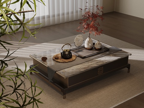 新中式茶几su模型