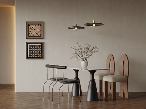 中古风餐桌椅su模型