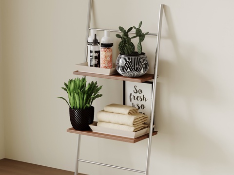  现代中古风置物架 花架 装饰架3d模型 