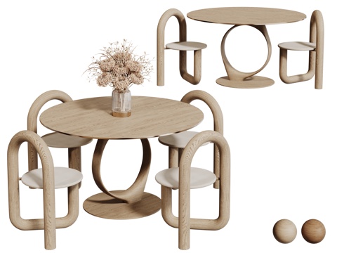 现代奶油风桌椅组合 餐桌组合 洽谈桌椅 圆桌 休闲桌椅su模型