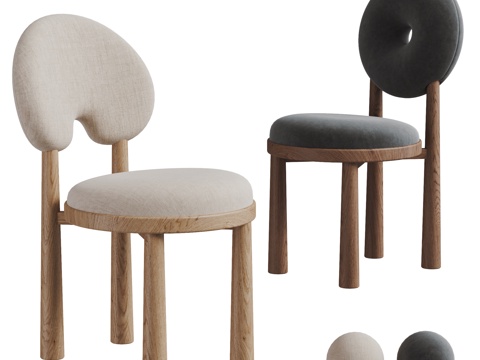 北欧奶油风单椅组合 餐椅 椅子 休闲椅su模型