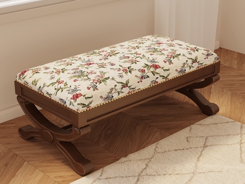  法式复古沙发凳 换鞋凳3d模型 