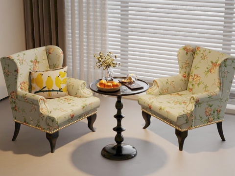  法式复古休闲桌椅 洽谈桌椅3d模型 