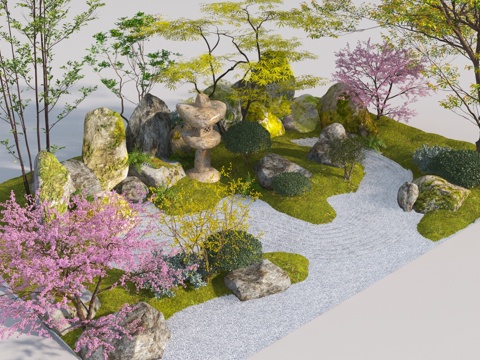  新中式庭院景观3d模型 